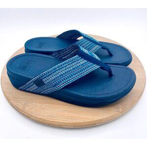 Fitflop Surfa Sandals Womens 7 Blue Mesh Slip On Recovery Flip Flop